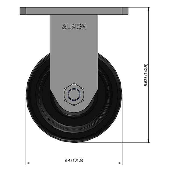 Side view drawing of caster with dimensions